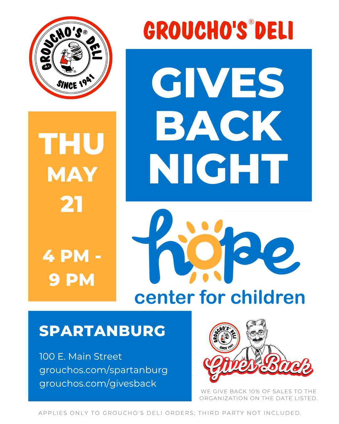 May 21, Groucho’s Gives Back Night